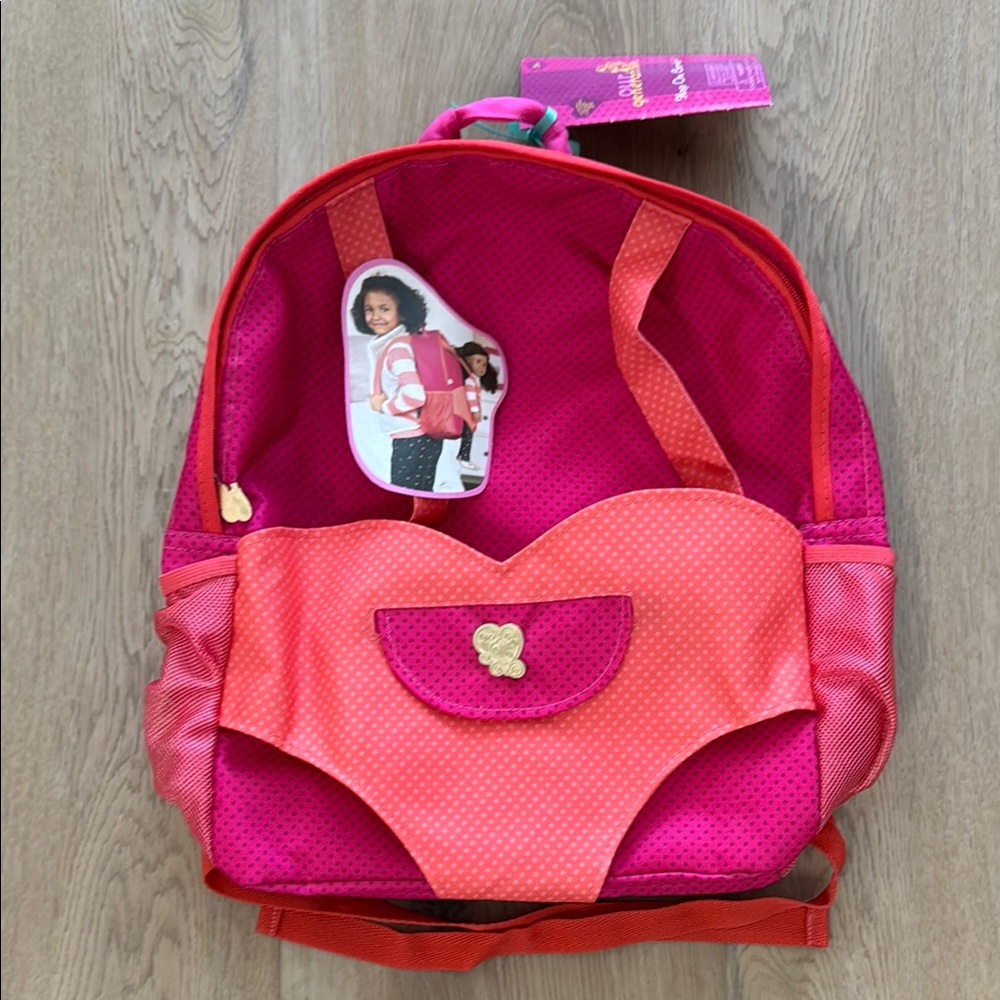 NWT Our Generation Hop on Carrier Pink and Orange Backpack with Heart Design